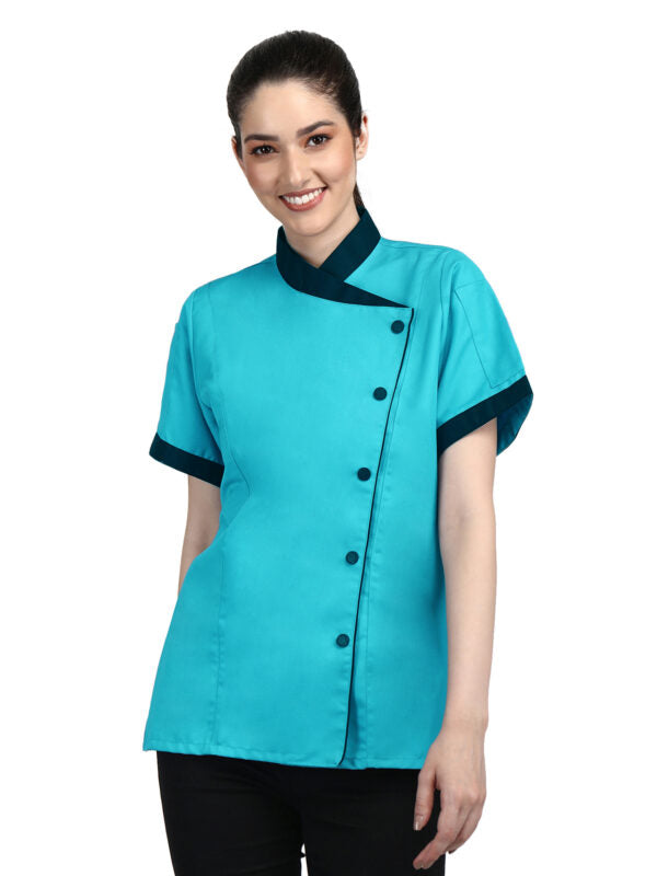 Short Sleeves Chef Coat Jacket Uniform for women ideal for food service, Caterers and Culinary professional.
